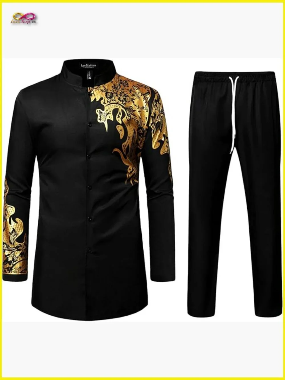 Traditional African Dashiki Suit Set Long Sleeve Button Down Shirt Pants